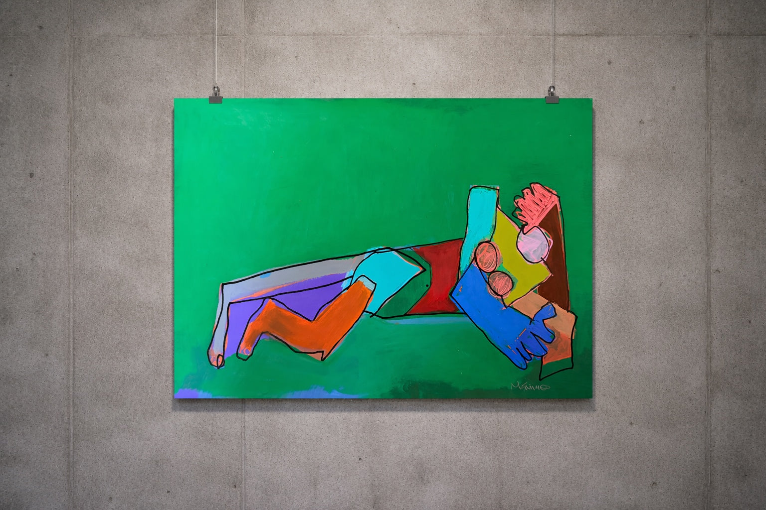 Dibujo en fondo verde